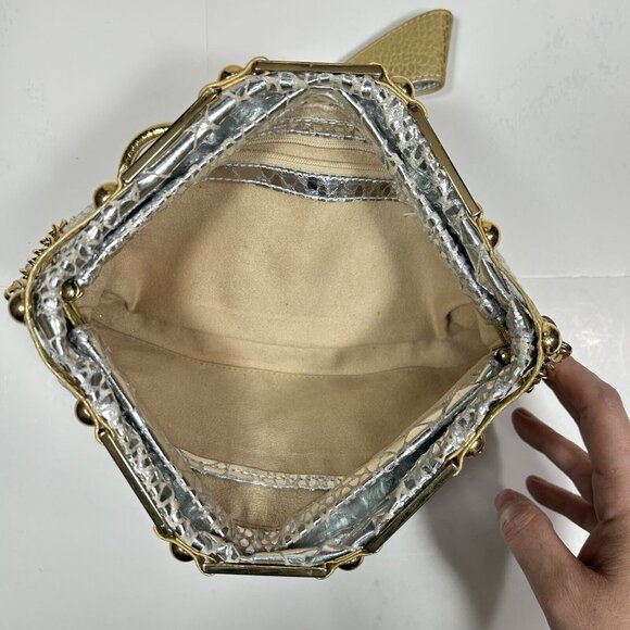 MICHELLE MONROE Croc Embossed Silver Gold Convertible Clutch Bag Key Chain Flaw - Picture 10 of 10